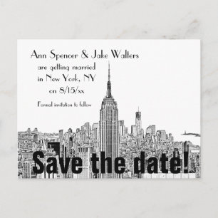 Postal De Anuncios NYC Skyline ESB Top of the Rock Etch Save the Date