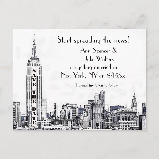 Postal De Anuncios NYC Skyline Etched 01 Save the Date (Anverso)