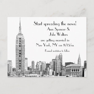 Postal De Anuncios NYC Skyline Etched 01B Save the Date