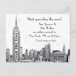 Postal De Anuncios NYC Skyline Grabado 01 Save the Date