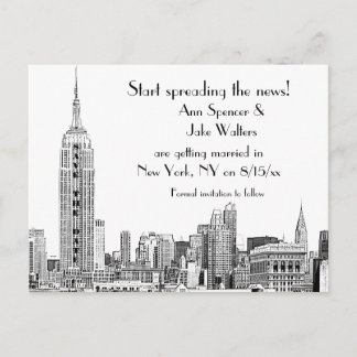 Postal De Anuncios NYC Skyline Grabado 01B Save the Date