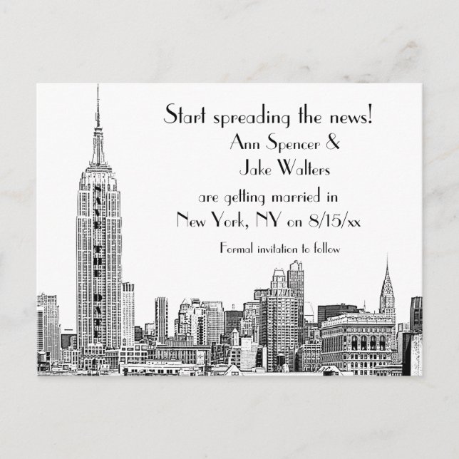 Postal De Anuncios NYC Skyline Grabado 01B Save the Date (Anverso)