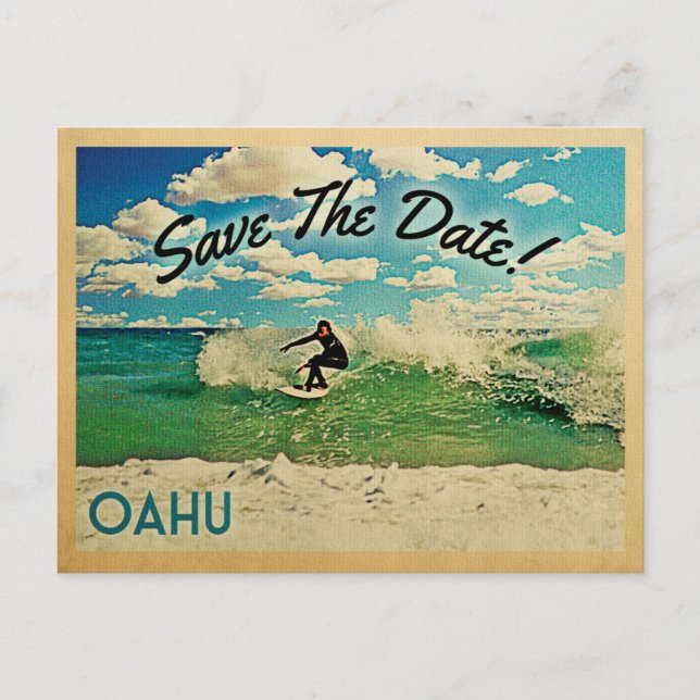 Postal De Anuncios Oahu Salva La Fecha En Que Surfing Hawaii (Anverso)