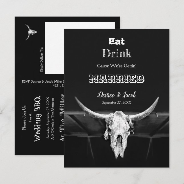 Postal De Anuncios Occidental rústico negro y blanco Comer Beber Casa (Anverso / Reverso)