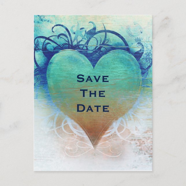 Postal De Anuncios Ocean Blue Heart Grunge Beach Tropical (Anverso)