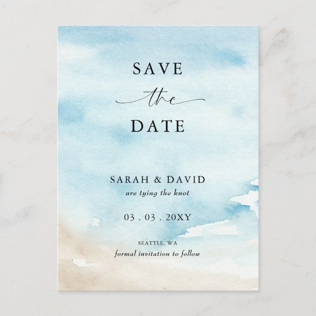 Postal De Anuncios Océano acuarela mar verano playa guardar la fecha (Anverso)