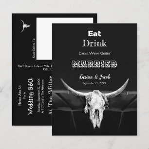 Postal De Anuncios Oeste Negro y Blanco Rústico Comer Beber Casados