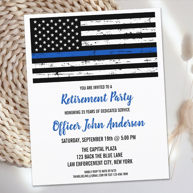 Postal De Anuncios Oficial de Policía Jubilado Línea Azul Fina (Subido por el creador)