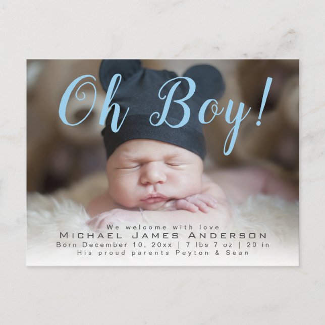 Postal De Anuncios ¡Oh! Nacimiento moderno de la foto del bebé de la (Anverso)