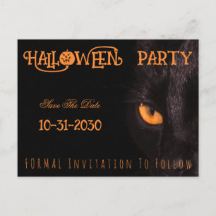 Postal De Anuncios Ojos de Gato Negro Fiesta de Halloween Guarde la F