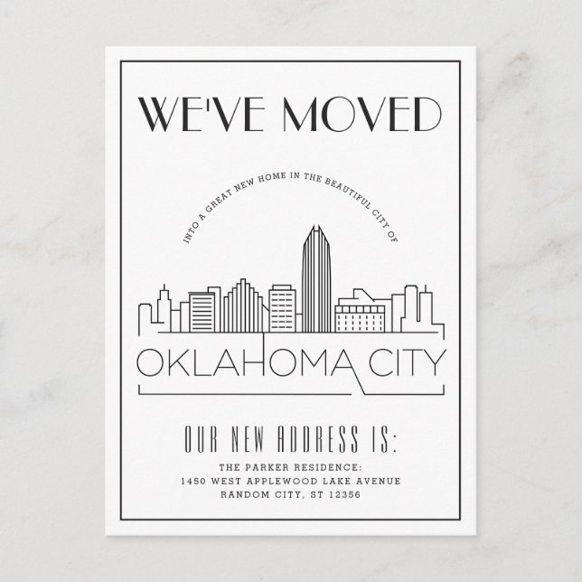 Postal De Anuncios Oklahoma City Modern Deco | Cambio de Dirección (Anverso)