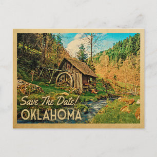 Postal De Anuncios Oklahoma Guardar la Fecha Cabaña Rústica de Molino
