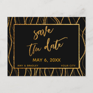 Postal De Anuncios Olas de Oro Modernas Caligrafía Negro Reserva la F