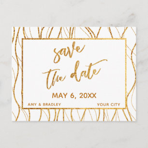 Postal De Anuncios Olas de oro modernas Letra a mano Blanca Save the