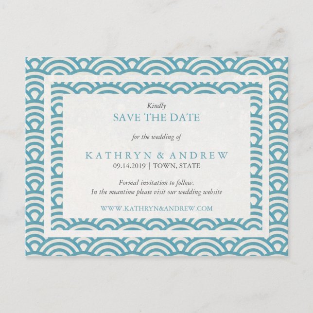 Postal De Anuncios Olas Seigaiha Japonesas Save The Date Sin Foto (Anverso)