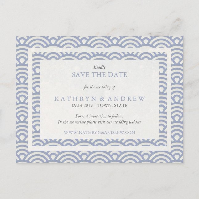 Postal De Anuncios Olas Seigaiha Japonesas Sin Foto de Aviso de Fecha (Anverso)