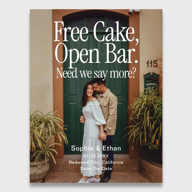 Postal De Anuncios Open Bar Free Cake Photo Retro Save The Date (Subido por el creador)