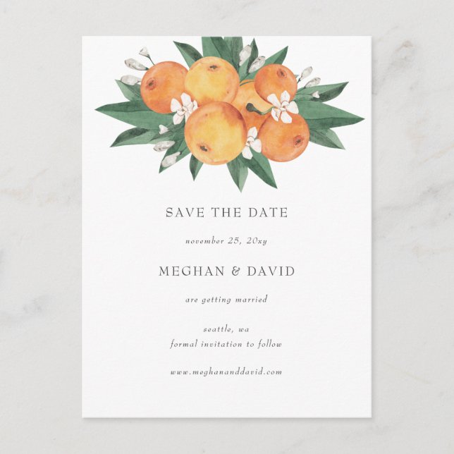 Postal De Anuncios Orange Blossoms Citrus Botanical Save the Date (Anverso)