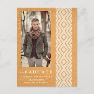 Postal De Anuncios Orange Boho Tribal Texture Photo Graduation