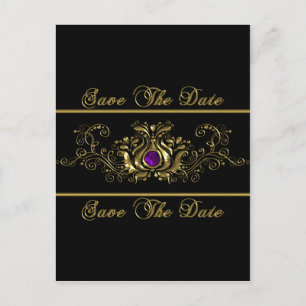 Postal De Anuncios Ornate Gold Swirls Purple Jewel Guardar La Fecha