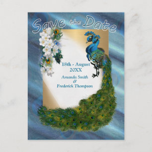 Postal De Anuncios Oro, 2 Pavos Reales, Plumas sobre Seda Verde Esmer