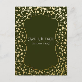 Postal De Anuncios Oro Aliento de Bebé Floral Rústico Verde Guardar F