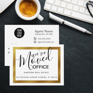 Postal De Anuncios Oro elegante oficina de negocios trasladada