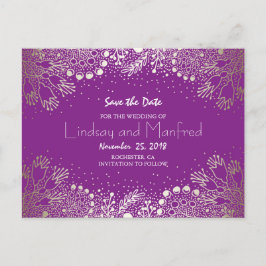 Postal De Anuncios Oro Floral - Wonderland Purple Save the Date