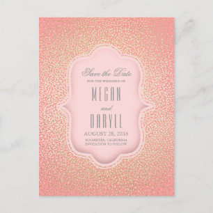Postal De Anuncios Oro Glitter Glamour Vintage Rosa Guardar la Fecha