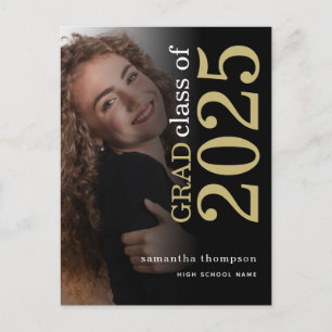 Postal De Anuncios Oro Negro Foto Moderna Graduación 2023