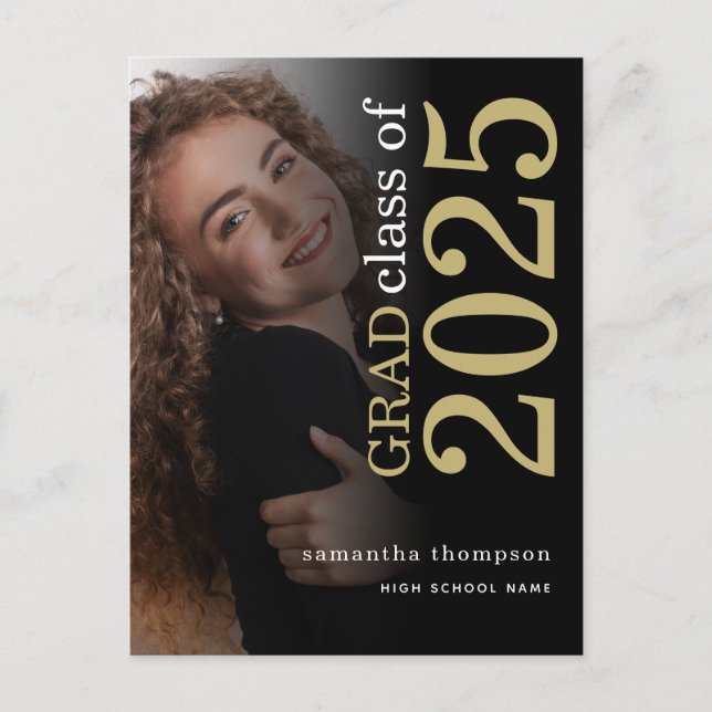 Postal De Anuncios Oro Negro Foto Moderna Graduación 2023 (Anverso)