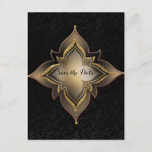 Postal De Anuncios Oro Negro Glam Flor Exótica Guardar la Fecha