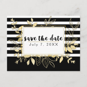 Postal De Anuncios Oro Negro Moderno Glamour Botánico Salva la Fecha