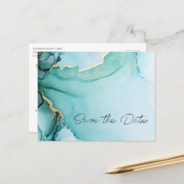 Postal De Anuncios Oro Negro Turquesa Boda Guardar la Fecha