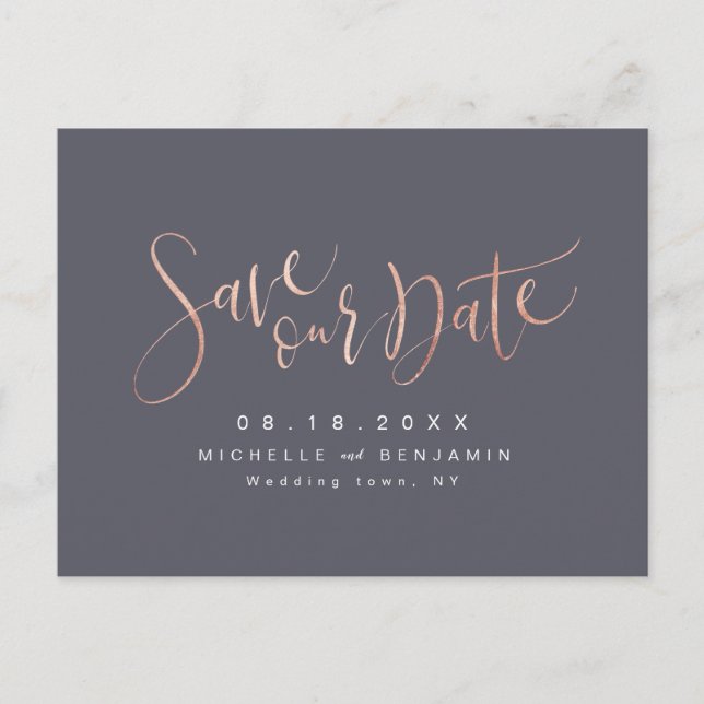 Postal De Anuncios Oro Rosa Gris Moderno Simple Escritura Save The Da (Anverso)