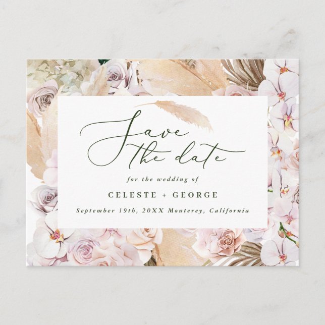 Postal De Anuncios Orquídea de palma de pasto de pampas rústico moder (Anverso)