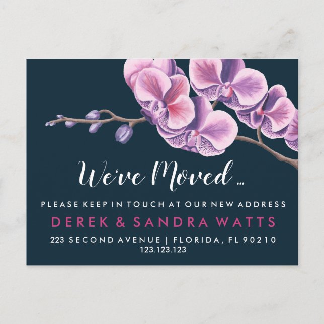 Postal De Anuncios orquídea rosa Cambio de dirección nos hemos mudado (Anverso)