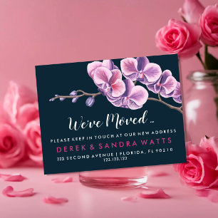Postal De Anuncios orquídea rosa Cambio de dirección nos hemos mudado