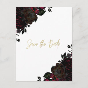 Postal De Anuncios Oscuro rojo y negro floral gótico salva la fecha