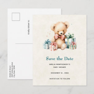 Postal De Anuncios Oso de peluche lindo con regalos Guarde la fecha