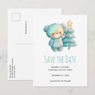 Postal De Anuncios Oso lindo y árbol de Navidad