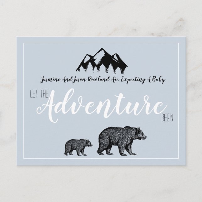 Postal De Anuncios Osos Rústicos Aventura Espera Embarazo (Anverso)