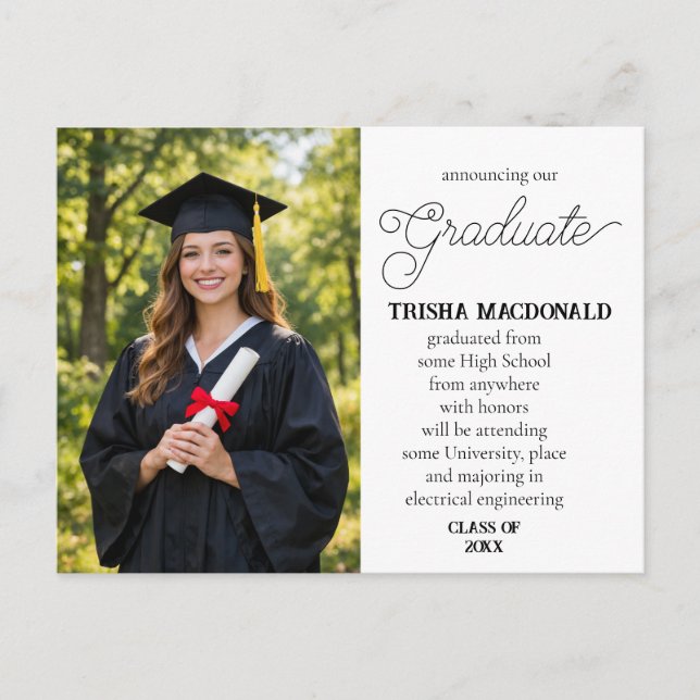 Postal De Anuncios Our Graduate With Photo Graduation Classic Script (Anverso)