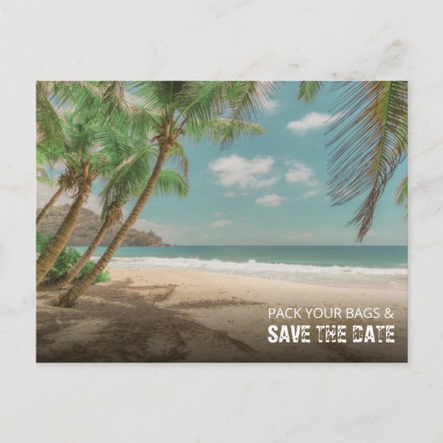 Postal De Anuncios Pack Your Bags and Save the Date Beach Wedding (Anverso)