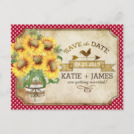 Postal De Anuncios País Picnic Sunflower Gingham Salva la fecha