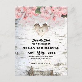 Postal De Anuncios País Rústico del corazón de Birch Save the Date