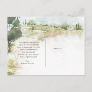 Postal De Anuncios Paisaje al Acuarela Gracias Verde Salvia ID786