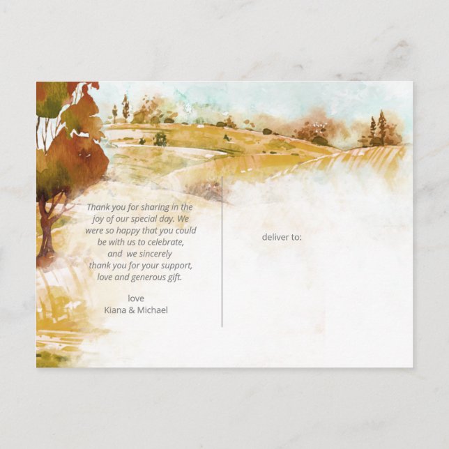 Postal De Anuncios Paisaje en Acuarela Gracias Otoño Dorado ID786 (Reverso)