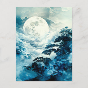 Postal De Anuncios Paisaje místico de montaña bajo la luz de la luna