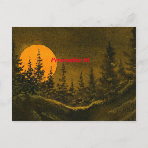 Postal De Anuncios Paisaje nocturno campestre; luna de cazador o luna